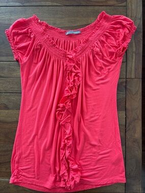 Smart Set Coral Pink Ruffle-Front Blouse
